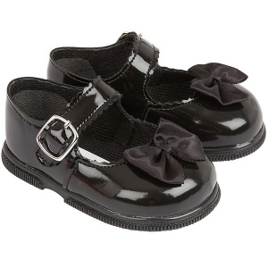 Girls Black Patent Satin Bow Special Occasion Shoes